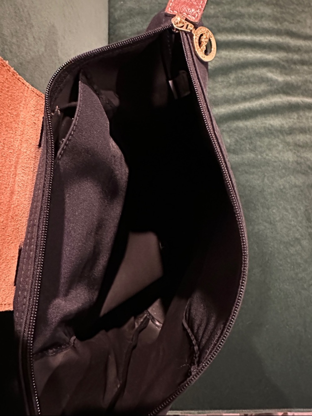 Longchamp Le Pliage M Black Nylon Backpack with Brown Leather Flap - Picture 4 of 6